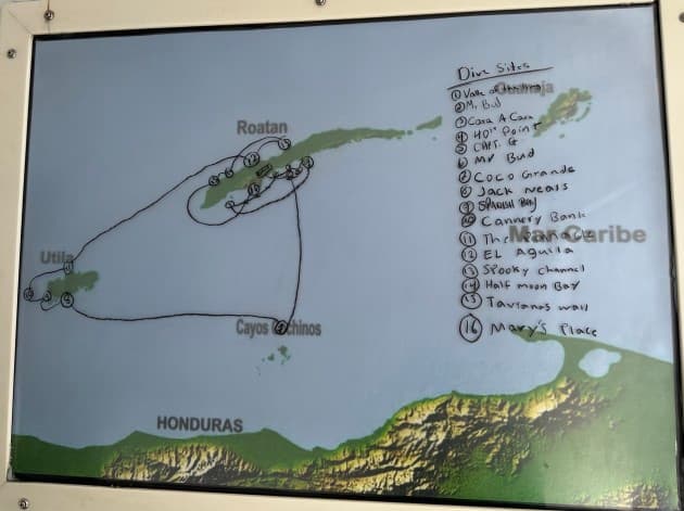 Roatan Aggressor Dive Map