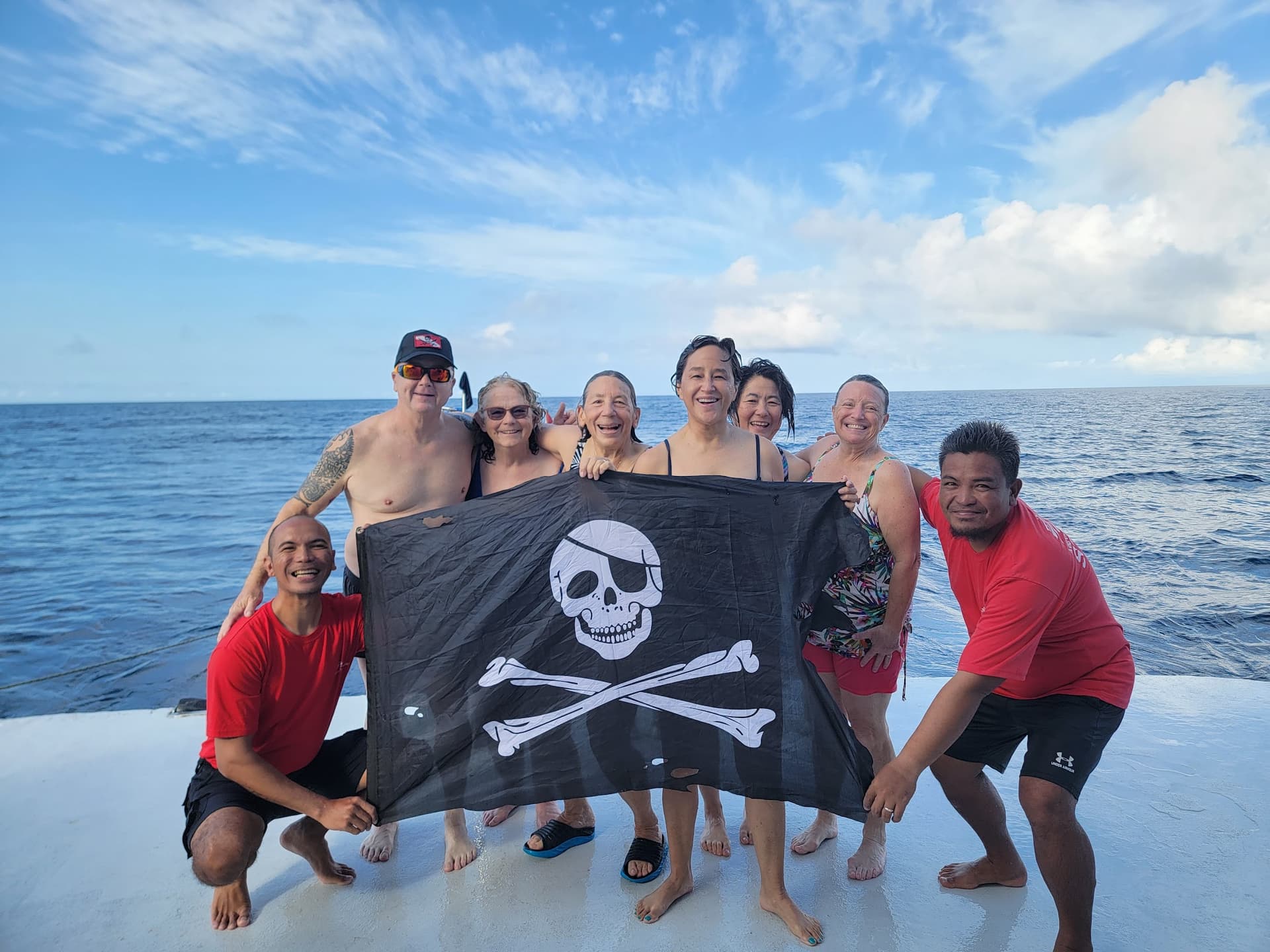 People holding pirate banner